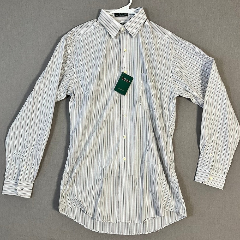 NOS Vintage Savile Row Dress Shirt 15.5 32/33 Striped White Red Blue Fitted